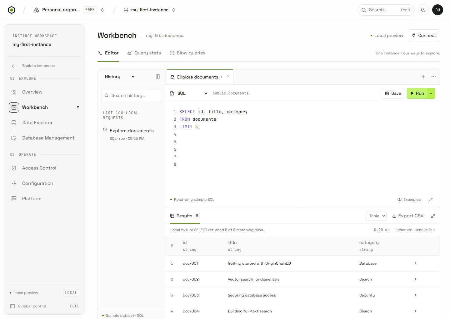 Current Workbench with History selected in its library and the application navigation visible.